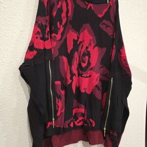 Joseph Black and Red Floral Turtleneck Sweater